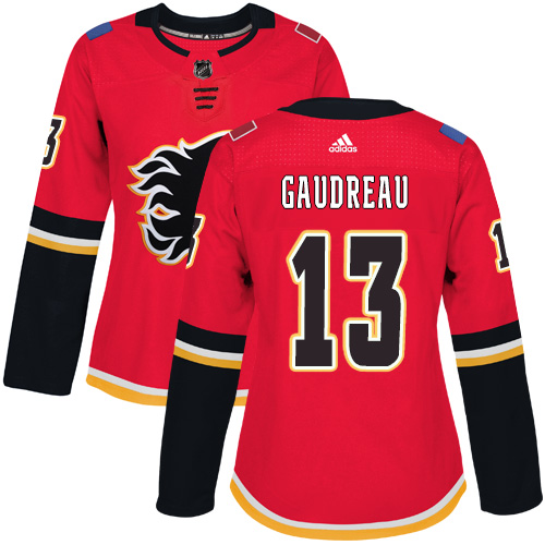 Adidas Calgary Flames #13 Johnny Gaudreau Red Home Authentic Women Stitched NHL Jersey->women nhl jersey->Women Jersey